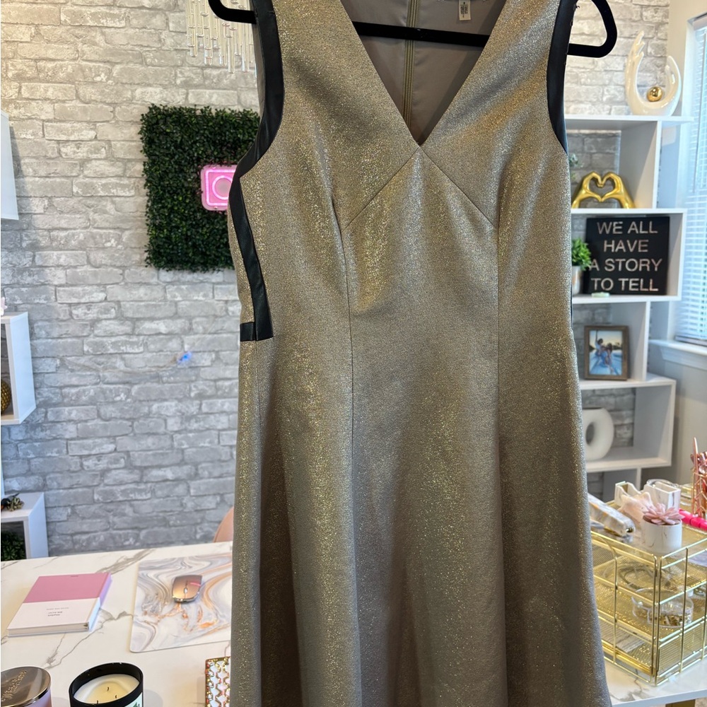 DKNYC Gold V-Neck A-Line Cocktail Dress